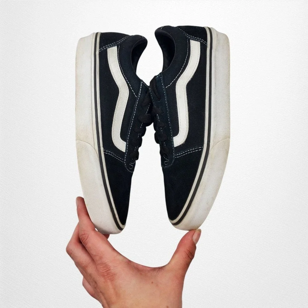 Vans Ward Low Top Sneakers Black White Suede Canvas Skate Shoes Womens 7